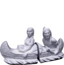 Indians in Canoe Plaster Bookend Set