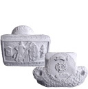 Double Sided Fireman Business Card and Pen Holder Plaster Statue