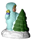 Snow Kid with Tree Plaster Statue