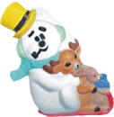 Snowman and Friends on Sled Plaster Statue