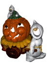 Ghost with Pumpkin on Cart Plaster Lightup Statue