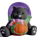 Kitten with Pumpkin Costume Seated Plaster Statue