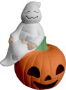 Ghost sitting on Pumpkin Statue