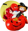 Kids on Jack O Lantern Plaster Lightup Statue