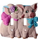 Two Pigs with Bows Plaster Light Switch Plate
