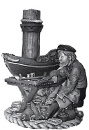 Boat Carver Resting by Table Plaster Statue