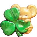 Mouse with Shamrock Plaster Jewelry Pin