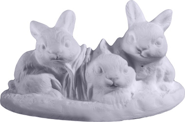 Three Rabbits on Grass Plaster Statue