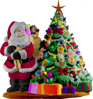 santa next to tree statue light up cr106 plastercraft acrylic christmas figurines