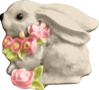 Bunny with Roses Plaster Jewelry Pin