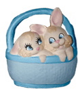 Two Bunnies in Basket Plaster Statue