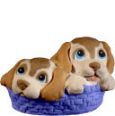 Two Pups in Basket Plaster Statue