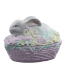 Bunny with Flowers Unpainted Plaster Trinket or Jewelry Box