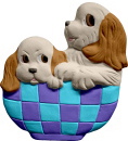 Two Pups in Basket Plaster Plaque