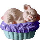 Piggy on Basket Plaster Statue