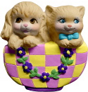 Dog and Cat in Basket Plaster Plaque