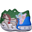 Kids on Sleigh Unpainted Plaster Christmas Tree Ornament