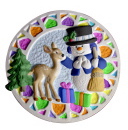 Snowman and Deer by Stained Glass Window Ornament