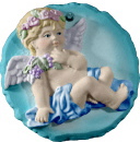 Angel Round with Grapes Unpainted Plaster Christmas Tree Ornament Left