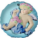 Angel Round with Roses Unpainted Plaster Christmas Tree Ornament Right