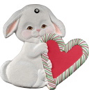 Bunny with Heart Candy Canes Unpainted Plaster Ornament