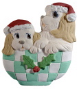 Two Pups in Basket Plaster Plaque