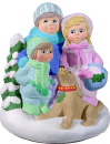 Caroling Family with Dog Plaster Statue