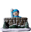 Village Snowball Boy by Wall Plaster Statue