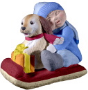 Village Child and Dog on Sled Plaster Statue