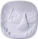 Sailboat and Windmill Plate Plaster Plaque