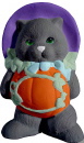 Kitten with Pumpkin Costume Standing Plaster Statue