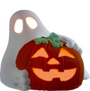 Ghost with Jack O Lantern Plaster Lightup Statue