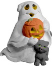 Ghost and Cat Plaster Lightup Statue