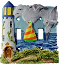 Lighthouse and Sailboat Plaster Light Switch Plate