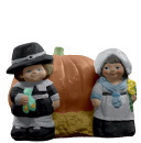 Pilgrims with Pumpkin Plaster Statue