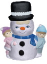 Kids with Giant Snowman Plaster Statue