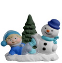 Kid with Snowman Plaster Statue