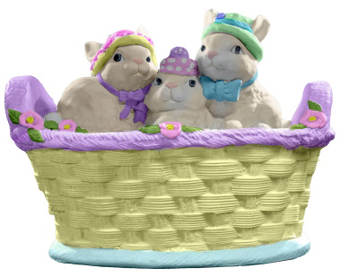 Three Bunnies in Basket Plaster Statue
