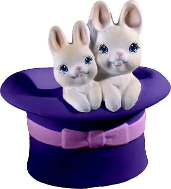 Bunnies in Hat Plaster Statue