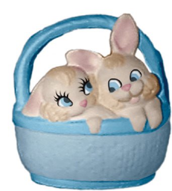 Two Bunnies in Basket Plaster Statue