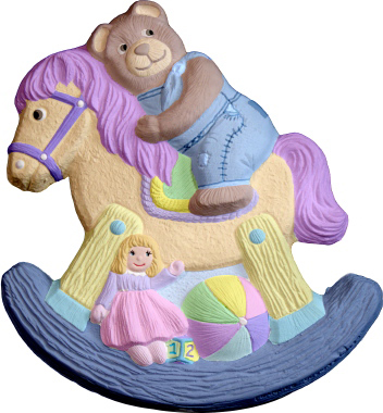 Rocking Horse Bear with Doll and Ball Plaster Plaque