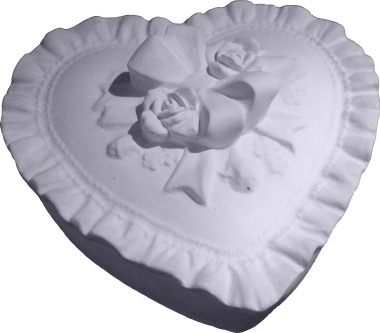 Ruffled Ribbon Heart Unpainted Plaster Trinket or Jewelry Box Large