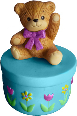 Teddy Bear Seated on Unpainted Plaster Trinket or Jewelry Box