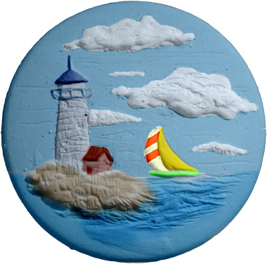 Nautical Scene Round Unpainted Plaster Trinket or Jewelry Box Small