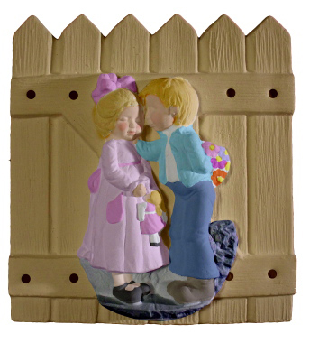 Boy and Girl by Fence Plaster Plaque