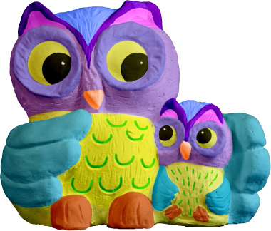 Owl and Baby Plaster Statue
