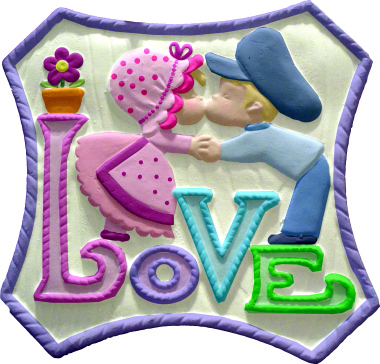 Love Kids Kissing Plaster Plaque