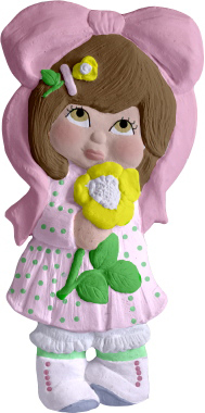 Girl Doll with Bow and Flower Plaque