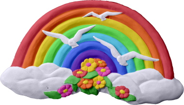 Rainbow with Flowers and Seagulls Plaque