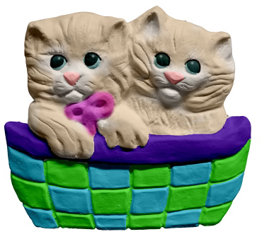 Two Kittens in Basket Plaster Plaque